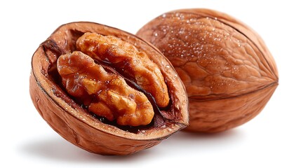 Cracked Walnut Close-up:  A Detailed View of a Fresh, Ripe Walnut