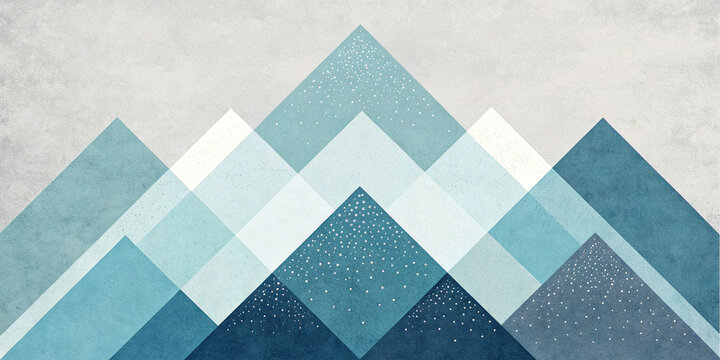 Minimalist geometric mountains with abstract blue peaks and textured snowy design for winter or Nordic style backgrounds.