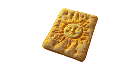 Sun-Themed Yellow Mattress With Smiling Face Design. Comfort And Warmth In Bedding Decor Isolated On Transparent Background