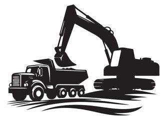 Heavy Construction Equipment Vector Illustration Dump Truck Excavator Design