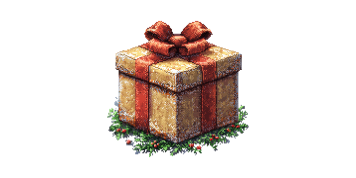 Festive Gift Box With Red Ribbon And Holly. Holiday Celebration And Christmas Spirit Isolated On Transparent Background