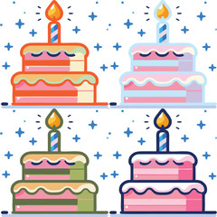 Colorful Layered Birthday Cake with Lit Candle Celebrating Special Day