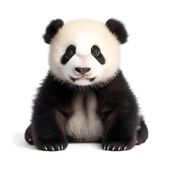 Naklejka premium Adorable Young Panda Sitting Against a Plain White Background in a Studio Setting