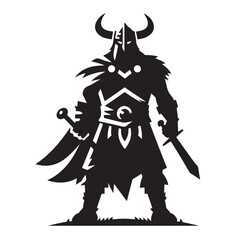 Powerful Viking Warrior Silhouette Ready for Battle in Digital Art