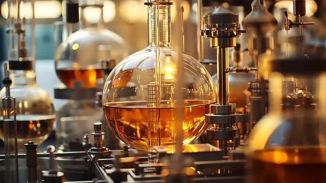Golden Elixir: A Close-Up of Laboratory Glassware