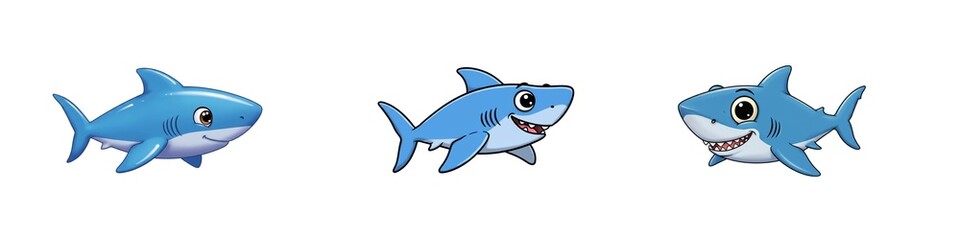 Naklejka premium Comical cute shark cartoon, in clean white background, perfect for lighthearted designs, games, or character collections.