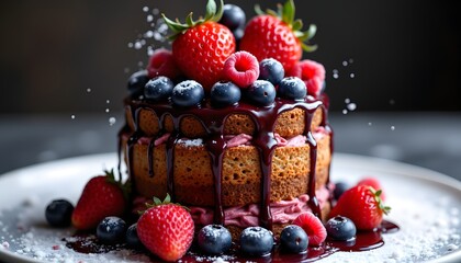 ripe crimson strawberries, deep indigo blueberries, and succulent raspberries glistening with their natural juices