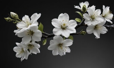 Delicate white blossoms on black, smoky gradient  , floral, delicate