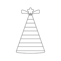 Party Hat Line art style, cone shaped striped hat with star bow, fits festive event illustrations or birthday decor elements.