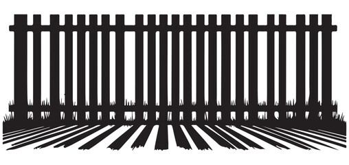 Silhouette Picket Fence and Grass Vector Illustration Graphic Design