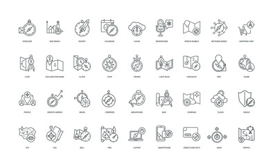 collection compass themed line icons, basic design elements