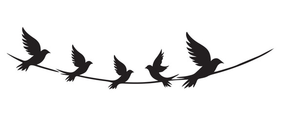 Doves on a Wire Silhouette Vector Illustration Symbolizing Peace