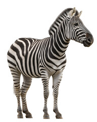 Majestic Zebra Portrait: A captivating full-body shot of a striking zebra, showcasing its distinctive black and white stripes against a clean backdrop.