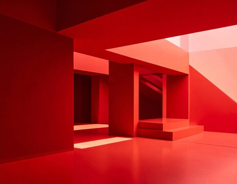 Simple Minimalist Liminal Space Red Room Negative Space