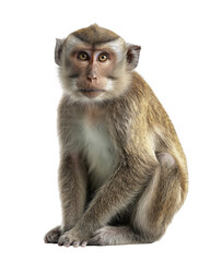 Fototapeta premium Monkey in a Focused Gaze: A solitary monkey captivates with a calm demeanor, exhibiting a striking pose that exudes a sense of curiosity.