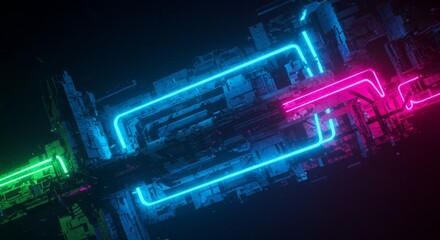 Futuristic Neon Cyberpunk Cityscape Glowing Lines and Abstract Architecture