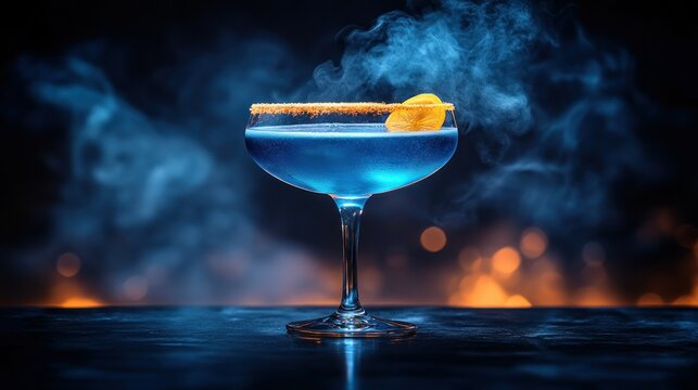 Blue cocktail with smoke - Powered by Adobe