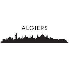 Fototapeta premium Algiers skyline horizontal banner. Black Algiers, Algeria. Vector template for your design. Vector black silhouette. with white background
