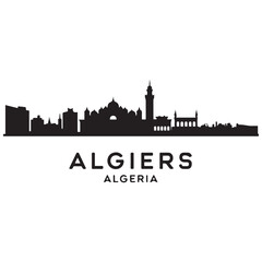 Naklejka premium Algiers skyline horizontal banner. Black Algiers, Algeria. Vector template for your design. Vector black silhouette. with white background