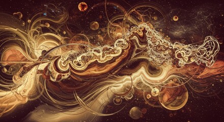 Abstract Cosmic Swirl Gold Brown and Beige Fluid Art Galaxy Design