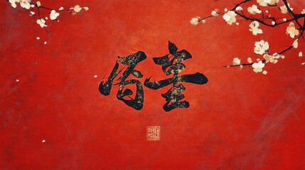 Asian calligraphy, blossoms