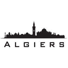 Obraz premium Algiers skyline horizontal banner. Black Algiers, Algeria. Vector template for your design. Vector black silhouette. with white background