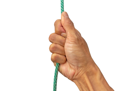 Close-Up of Human Hand Holding Green Rope