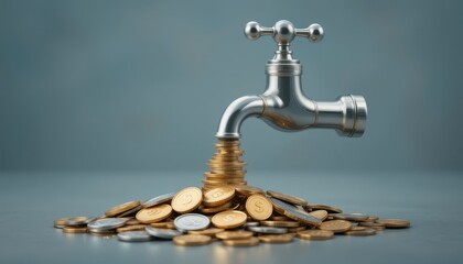 Silver Tap Pouring Gold and Silver Coins Wealth, Prosperity, and Financial Abundance