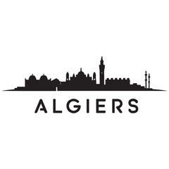 Obraz premium Algiers skyline horizontal banner. Black Algiers, Algeria. Vector template for your design. Vector black silhouette. with white background
