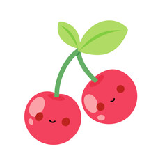 vector illustration of cherries with leaves