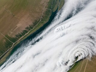 Aerial Landscape Showing River, Agriculture, and Cloud Motion huracan