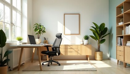 Bright and airy home office with natural light, inspiration, spacious