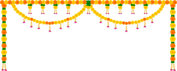 illustration of Flower garland decoration toran for Happy Diwali, Dussehra Indian Holiday festival background template for banner
