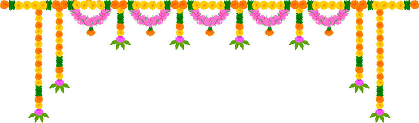 illustration of Flower garland decoration toran for Happy Diwali, Dussehra Indian Holiday festival background template for banner © vectomart
