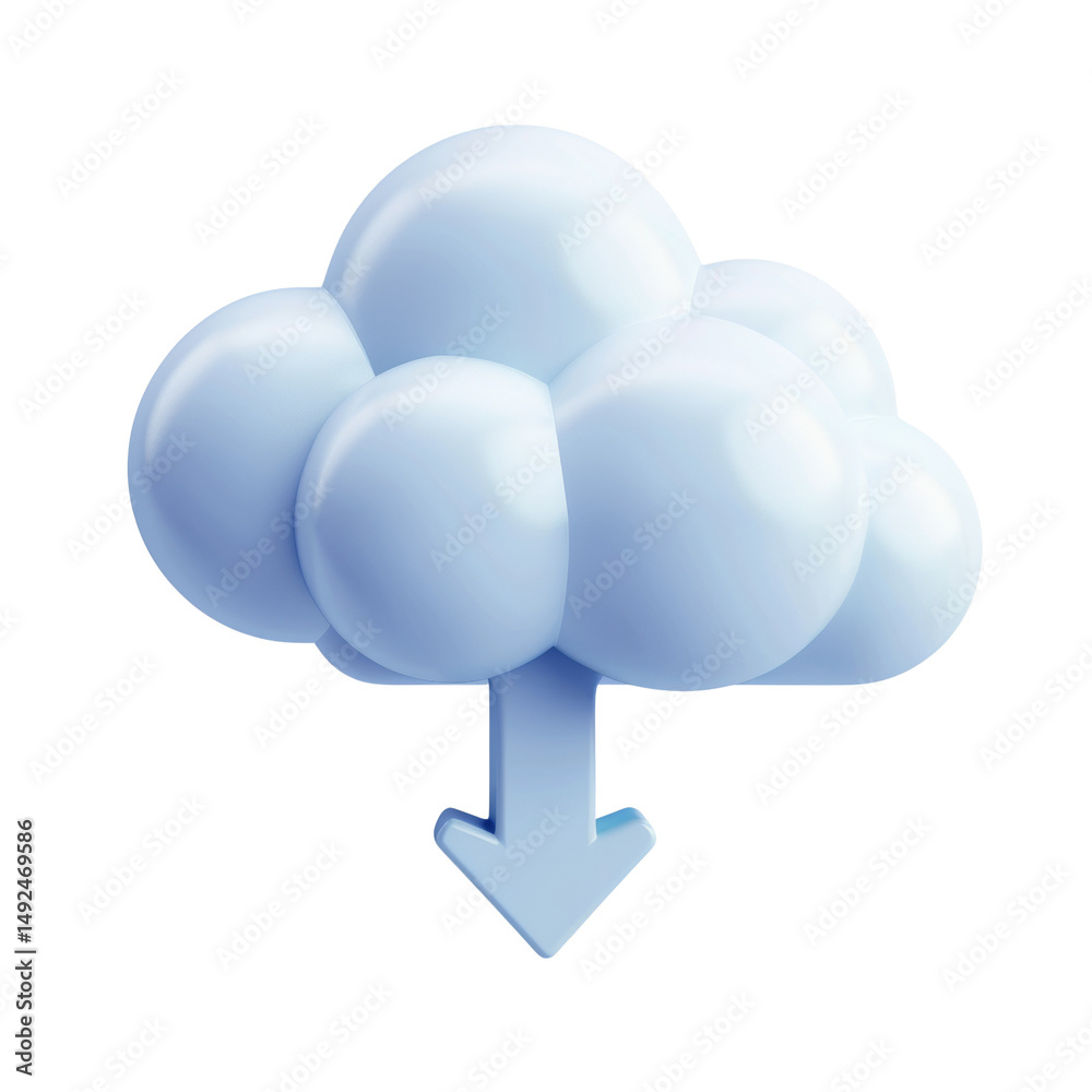 Poster stylized cloud icon with download arrow on white backdrop for web design
