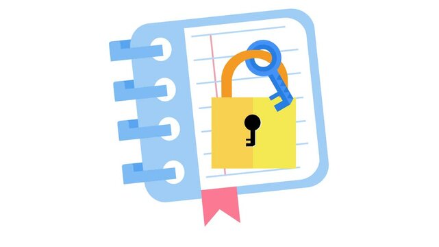 Key notes and important information icon. Unlocking ideas in a notebook logo in cartoon animation. Essential points and solution symbol. Strategic planning and access to knowledge sign. Alpha channel.