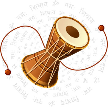 illustration of Lord Shiva Damaru, Indian God of Hindu for Maha Shivratri festival of India with message Om Namah Shivaya meaning I bow to Shiva