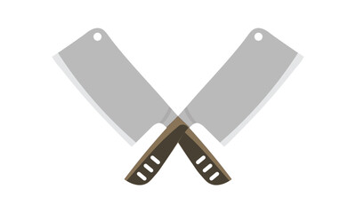 Crossed Butcher Cleaver Knives, Cleaver and Knife Logo, Cleaver Pair Vector Set Isolated on White