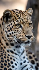 Naklejka premium Majestic leopard close up wild cat portrait