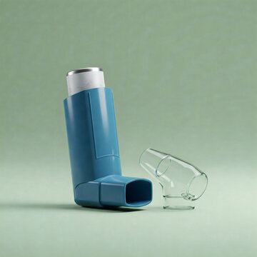 inhalateur d'asthme bleu avec embout buccal transparent
