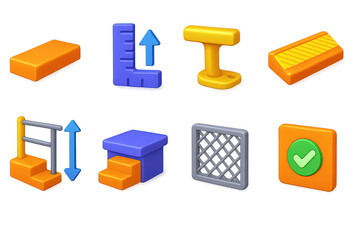 Colorful geometric shapes and icons for creative design projects