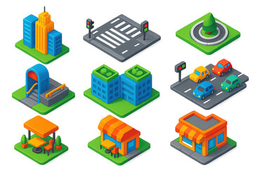 Fototapeta premium Isometric cityscape elements for urban planning and design projects