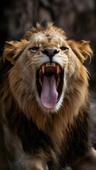Majestic yawning lion king of the jungle