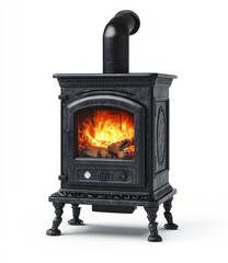 Black antique style stove with fire