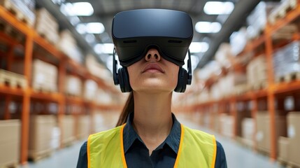 Modern Logistics Innovation: Worker Using Voice-Command System for Inventory Confirmation with Wireless Headset