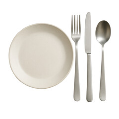 Elegant Dining Set with Minimalist Cream Plate on white background