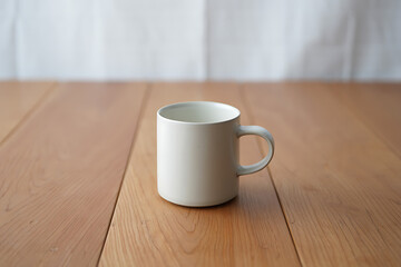 Empty White Mug Wooden Table Background