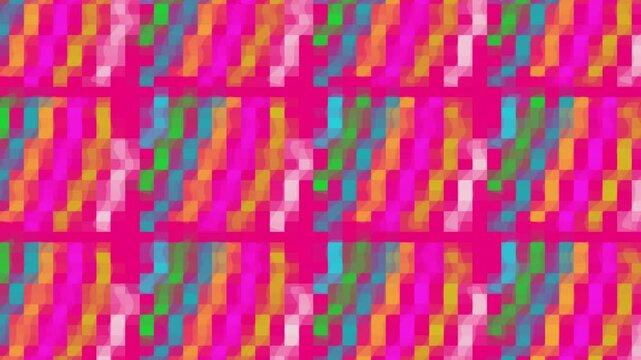 Un primer plano de varias lineas de diferentes colores y tama&ntilde;os en movimiento en forma de mosaico o pixelada