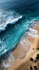 Fototapeta premium Surfing waves at a tropical beach scenic ocean view aerial photography nature's beauty