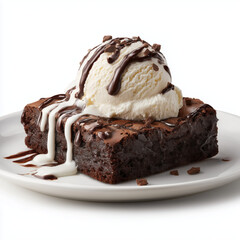 Decadent Chocolate Brownie Sundae , isolated on white background png